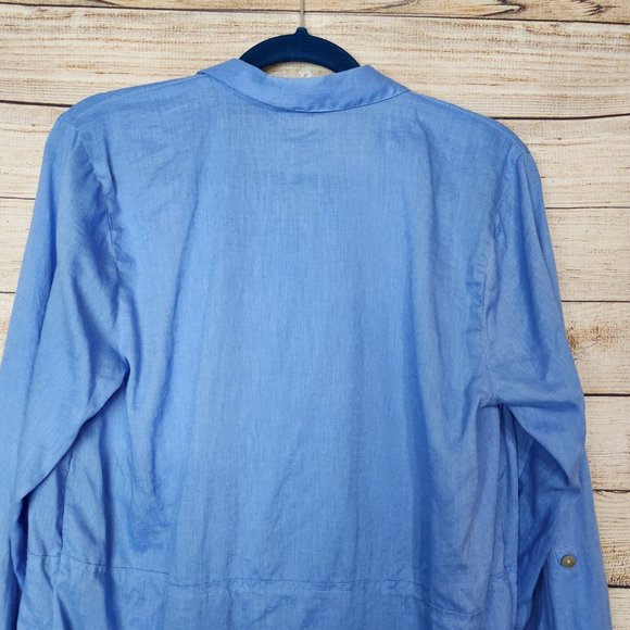 J Jill Navy Tunic Shirt Lagenlook 100% Linen Half Button Size Medium - Picture 12 of 12